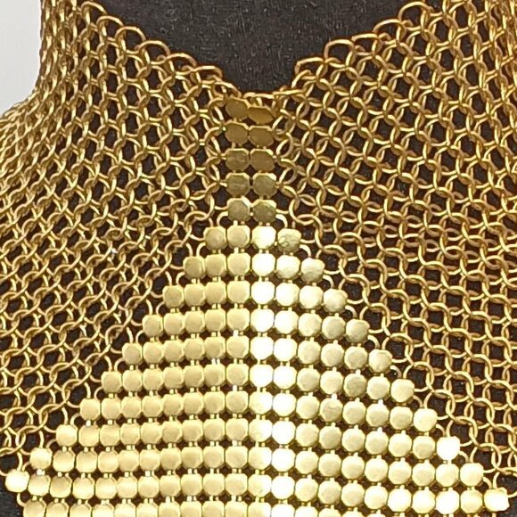 Ferrara Whiting and Davis Gold Plated High Neck Ring Mesh Necklace - Picture 2 of 3